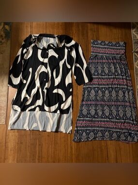 Lot of 2 nos. Artisan Ny Navy Strapless Maxi Dress and relaxed shirt dress